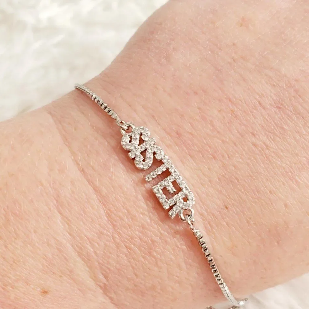 Gold or Silver Rhinestone Sister Slider Bracelet